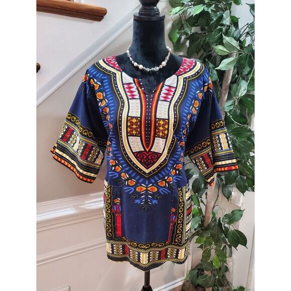 It Girl Women's African Print Cotton Sweetheart Neck Long Sleeve Blouse 2X - Picture 1 of 12